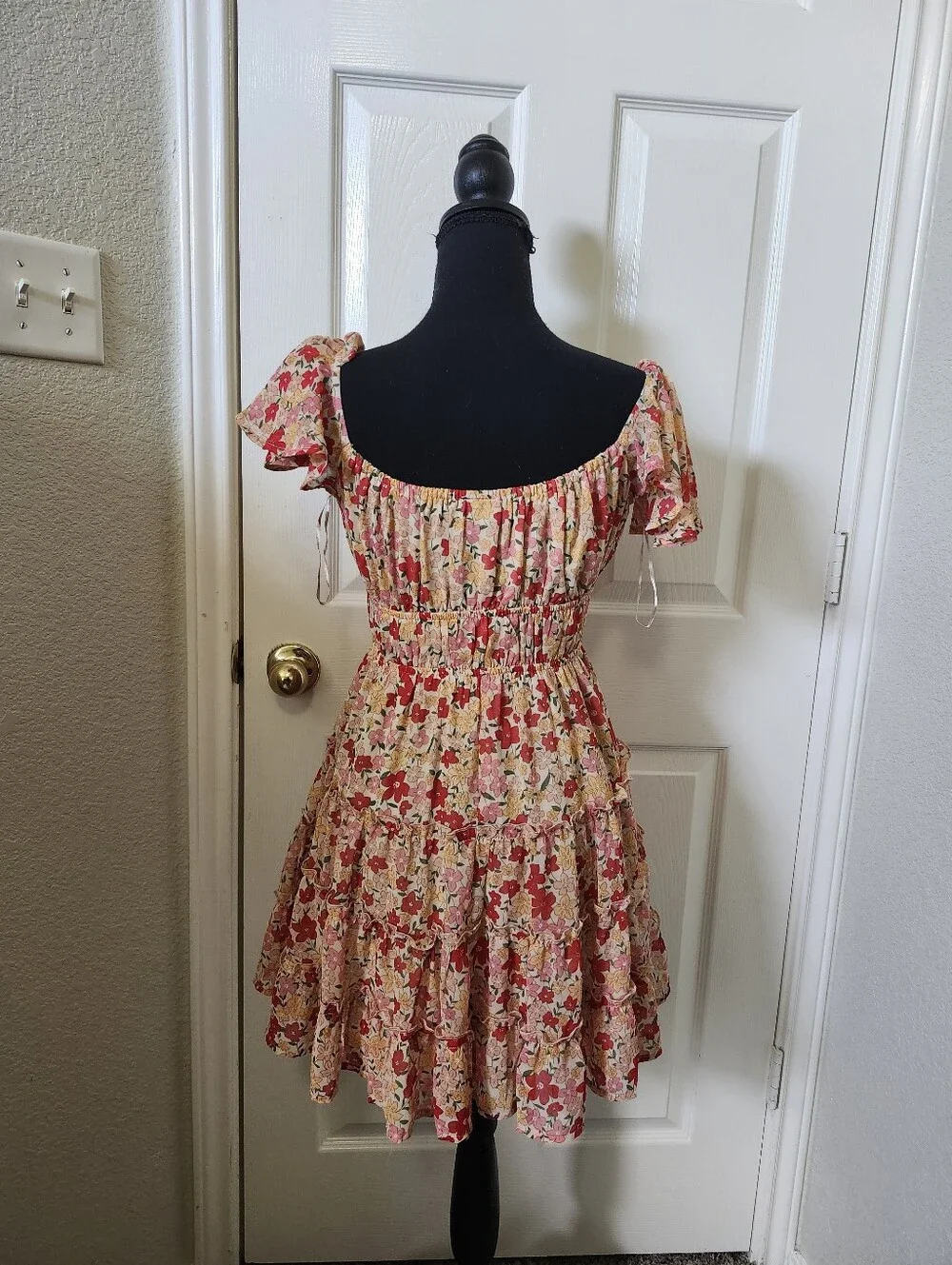 Y&I Floral Pink Tie-Front Sundress Smocked S